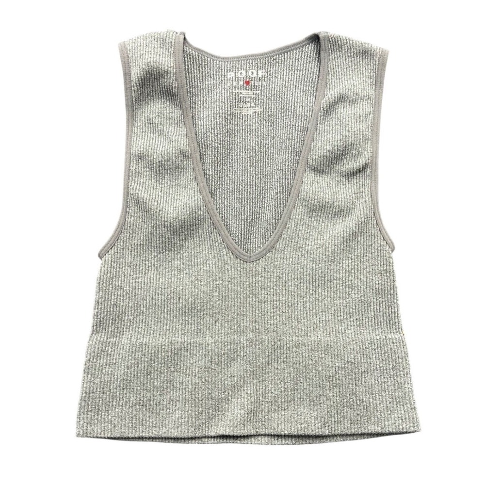 POOF NEW YORK Ribbed V Neck Sleeveless Crop Top Gray S/M‎